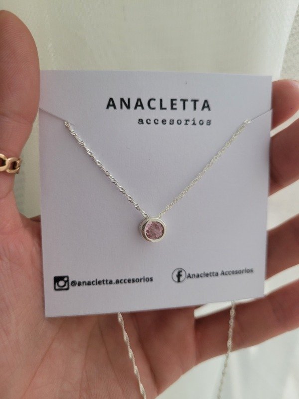 Producto - Gargantilla susanito Rosa mediano - Plata 925 40 cm