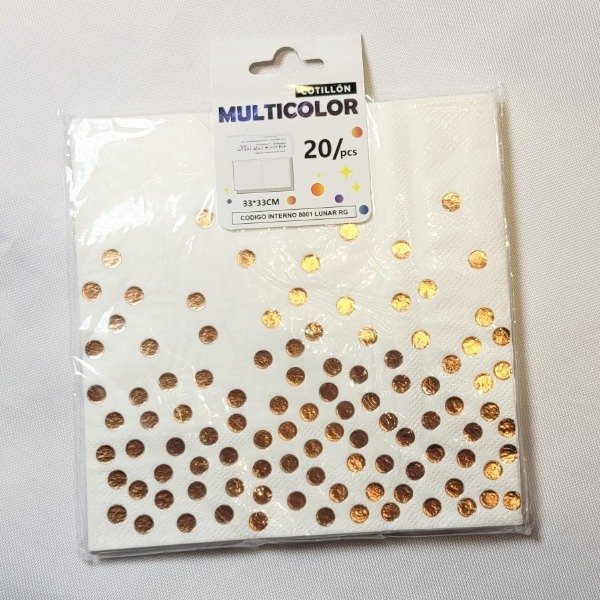 Producto - Servilletas LUNARES METALIZADOS color blanco con lunares dorados x20un