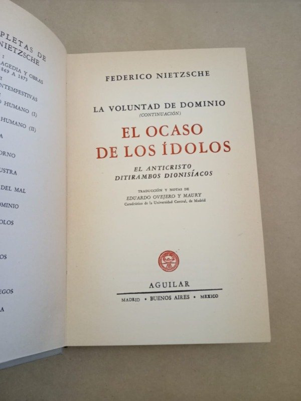 Producto - Obras completas X - Federico Nietzsche - Aguilar 1958 - Tapa dura - 1