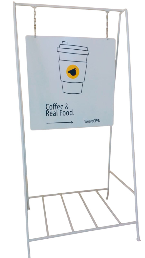 Producto - Cartel showroom colgante - 130 x 60 cm - GRAFICA GRATIS AMBAS CARAS