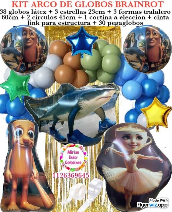 Producto - Arco de globos brainrot tralalero tralala
