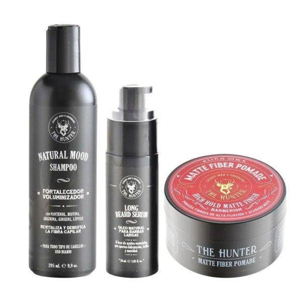 Producto - COMBO THE HUNTER SHAMPOO + SERUM PARA BARBA + POMADA MATTE FIBER
