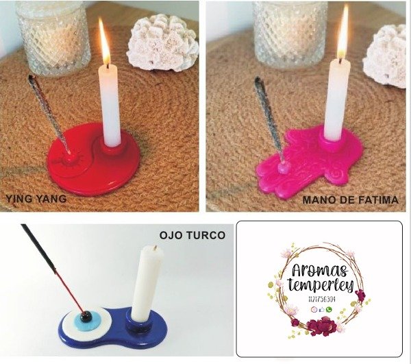 Producto - PORTA SAHUMERIO  CON PORTA VELA  DE PORCELANA