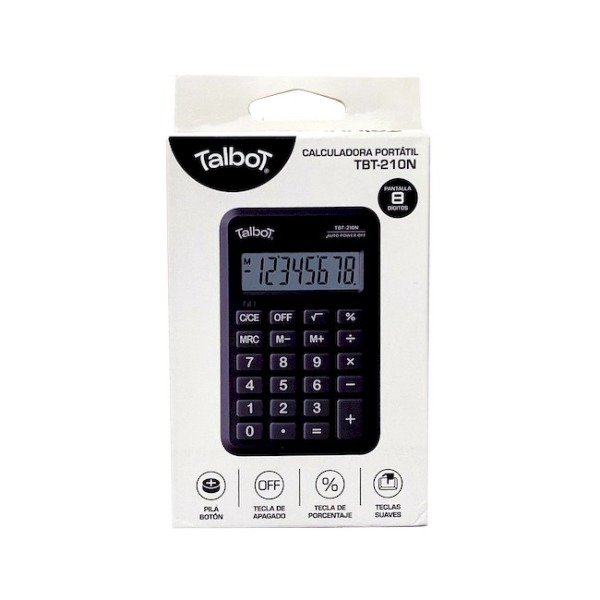 Producto - CALCULADORA PORTATIL TALBOT 8 DIGITOS NEGRA TBT-210