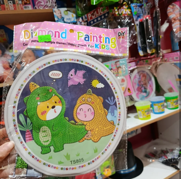 Producto - Set de lienzo con lápiz y pegamento para gemas dinosaurio kawait