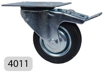 Producto - Rueda de Chapa y Goma con Rodillos, Soporte Giratorio y Freno 85mm - RH4011