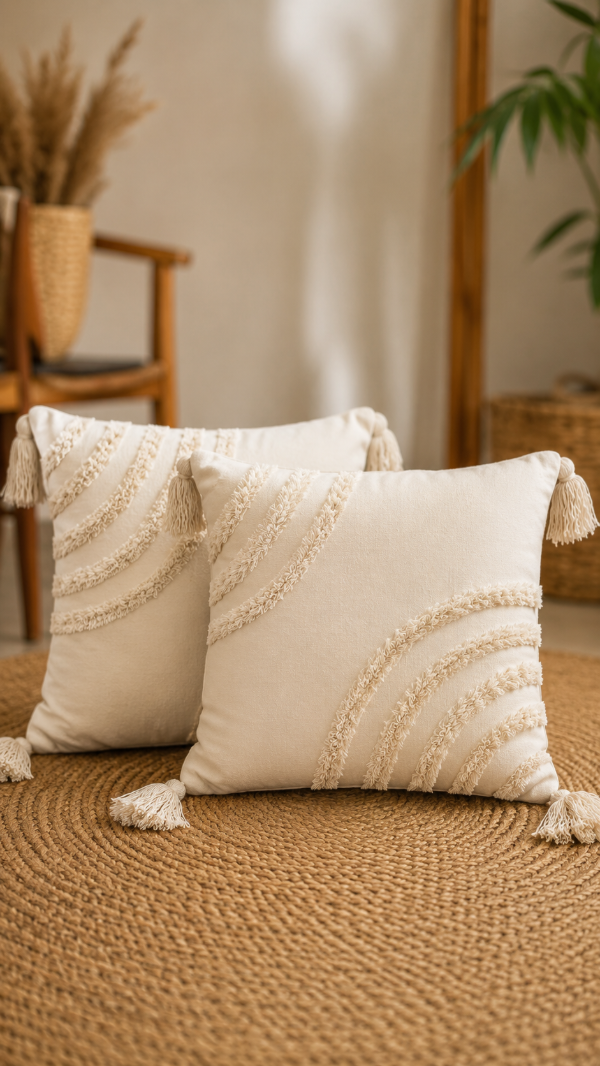 Producto - Funda de almohadón bordada con borlas