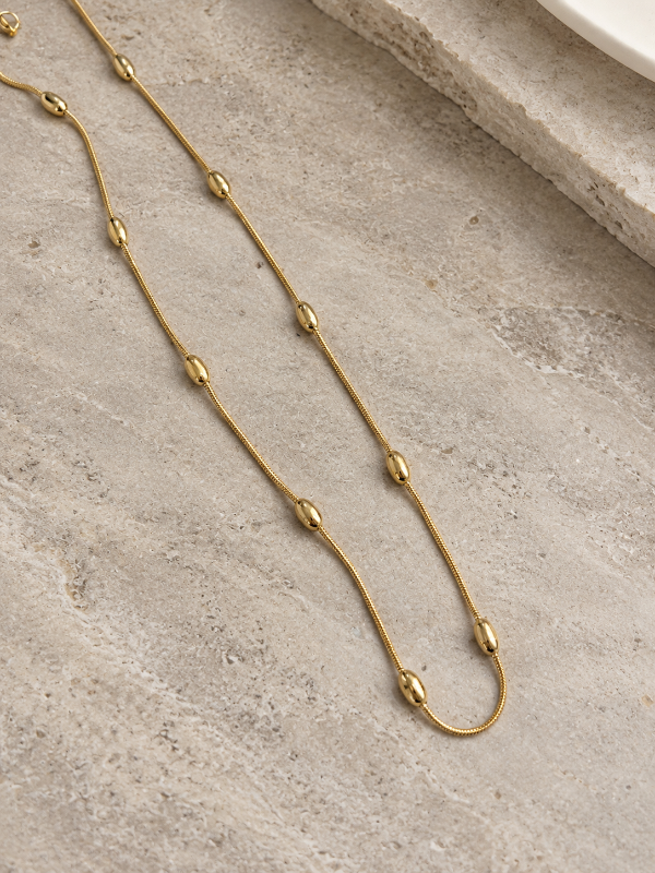 Producto - Collar bolitas acero dorado 45 cm 003
