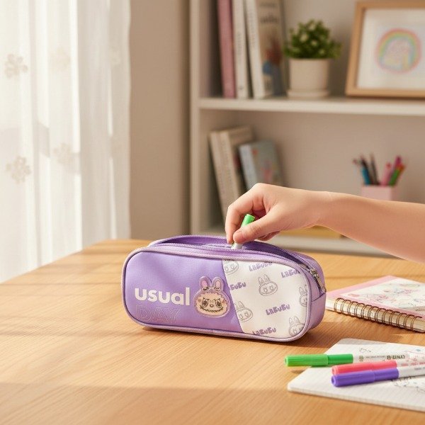 Producto - CARTUCHERA LABUBU RECTANGULAR CON RELIEVE 2 CIERRES 20X10CM - 2