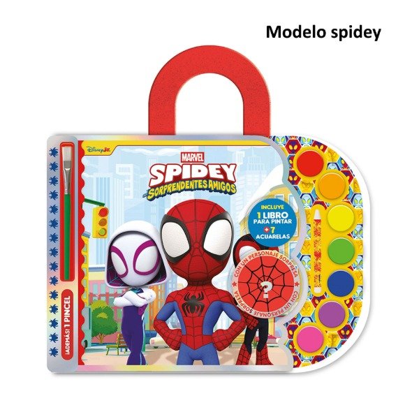 Producto - Set de arte libro para colorear con 7 acuarelas pincel y lápiz de cera spidey