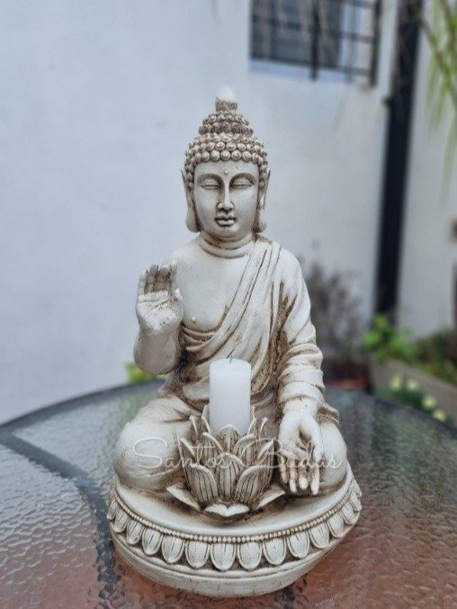 Producto - BUDA PORTAVELA CON FLOR DE LOTO, 60CM