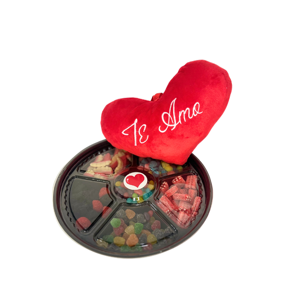 Producto - Picada de gomitas + peluche con forma de corazón grande