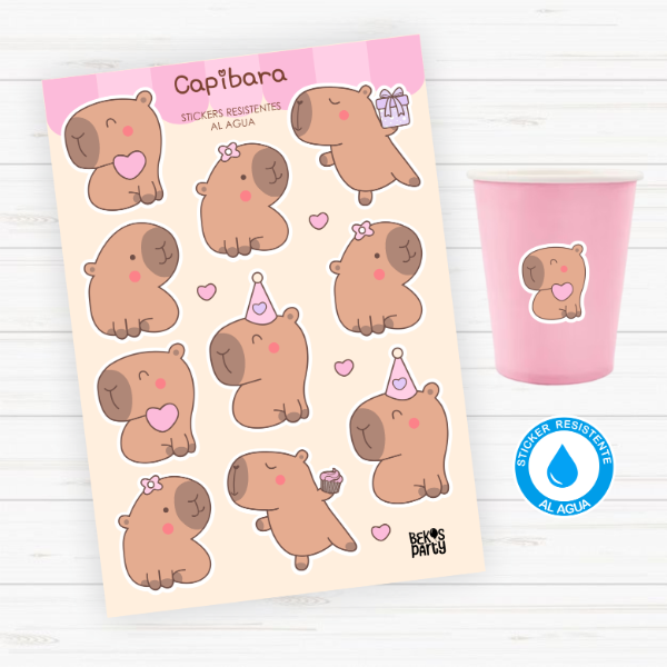 Producto - Sticker Silueta Resistentes al Agua "Capybara Pastel"