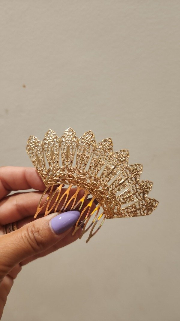 Producto - PEINETA METAL ABANICO DORADO ROJIZO