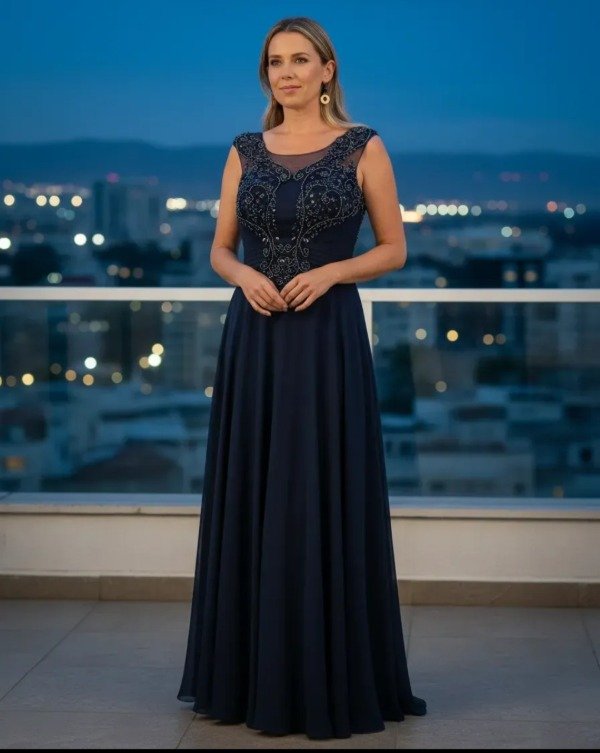 Producto - Vestido largo elegante azul noche T.L y XL - 5