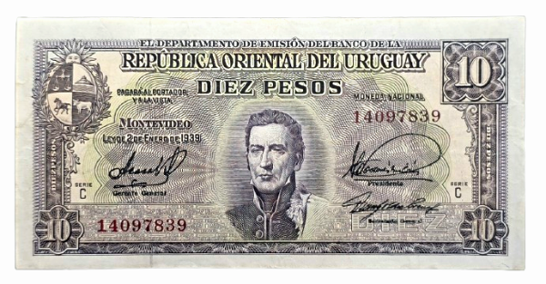 Producto - Uruguay 10 Pesos (1939) Monumento "La Carreta" Pick.37c.3 VF+