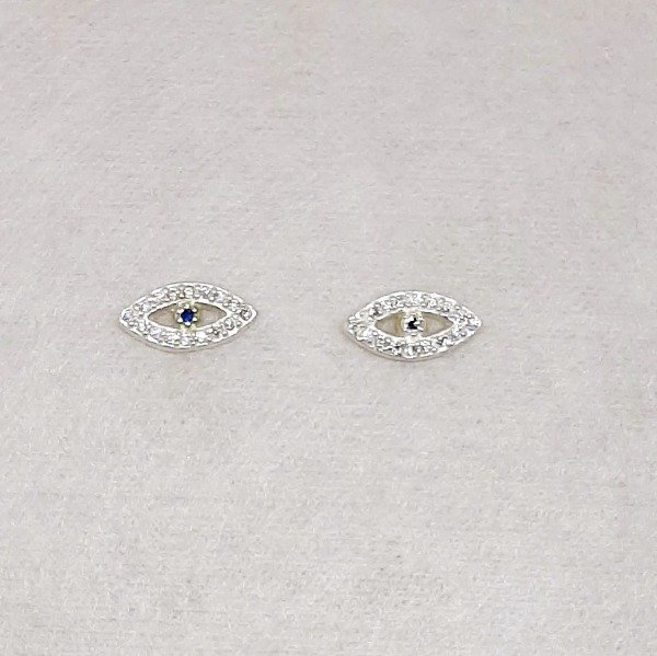 Producto - Aros ojo con piedras blancas y azul, de plata (cod1200)
