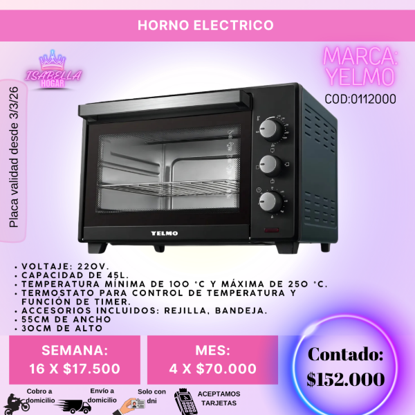 Producto - HORNO ELECTRICO YELMO 45 LITROS COD:0112000