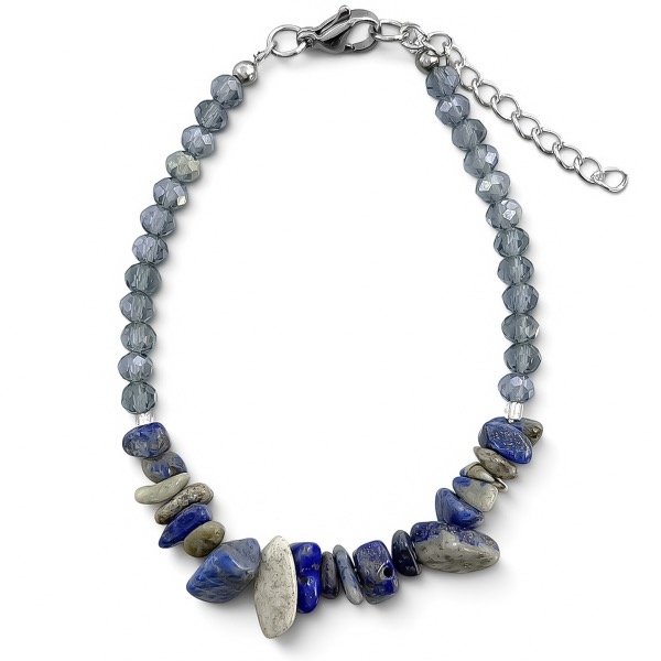 Producto - Pulsera de cristal y piedra natural . Escallas . Lapislázuli