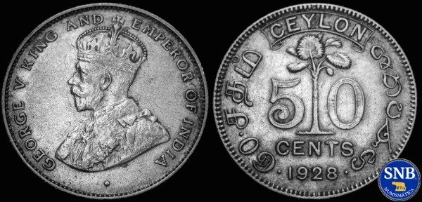 Producto - Ceilán - 50 Céntimos (1928) Plata KM #109.a - Colonia de la Corona Británica
