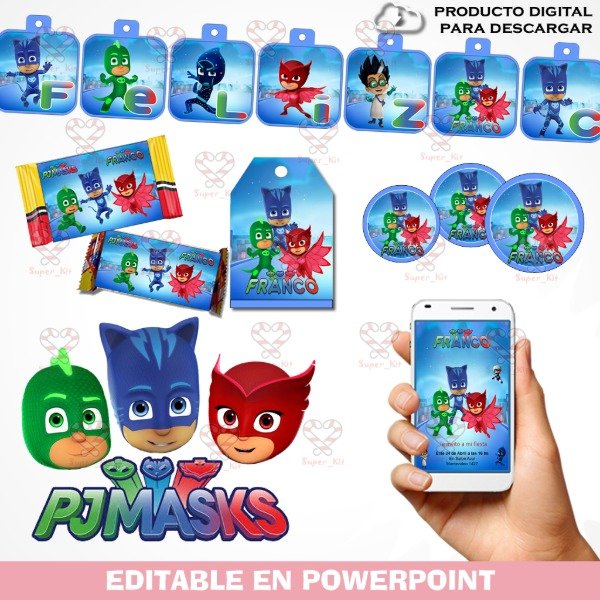 Producto - Kit Imprimible PJ Masks Heroes en Pijamas Editable