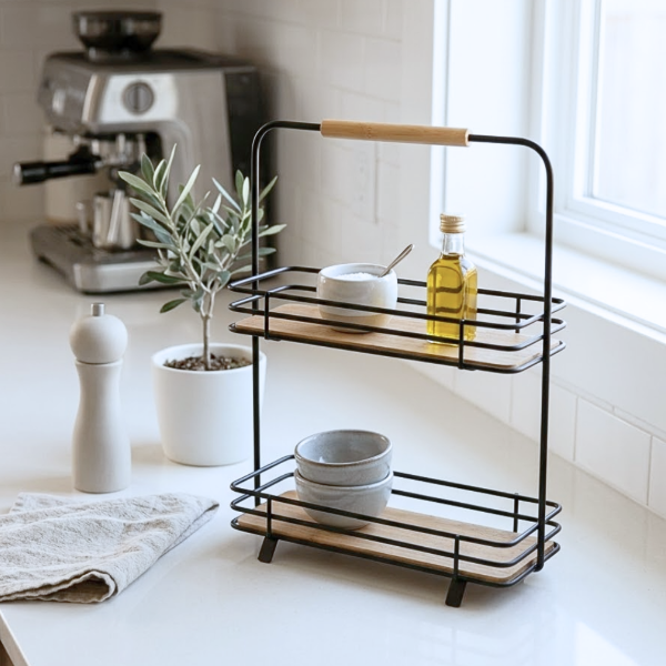 Producto - ORGANIZADOR DOBLE RECTANGULAR METAL Y BAMBU