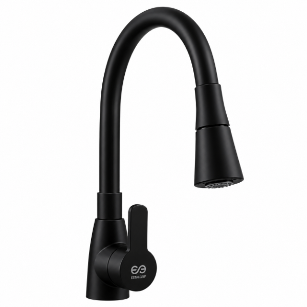 Producto - Monocomando Cocina Negro Mate Flexible