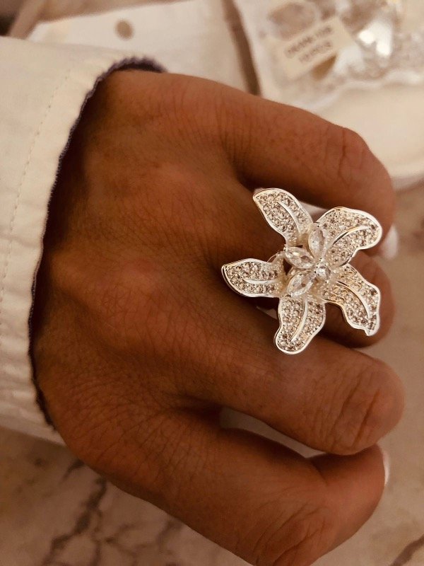 Producto - Anillo Estrella de Mar micropave Acero Blanco