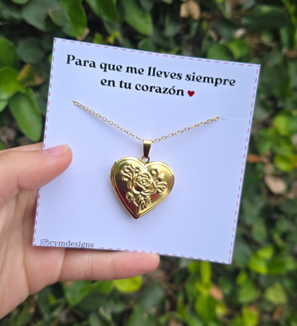 Producto - Collar corazon rosa dorado + fotos de regalo