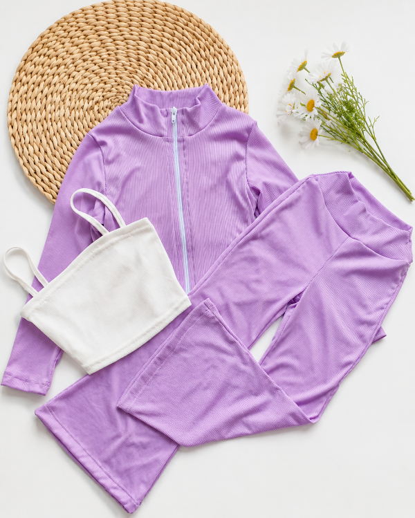 Producto - TRÍO CHANTAL LILA (CAMPERA + TOP + PANTALÓN OXFORD)