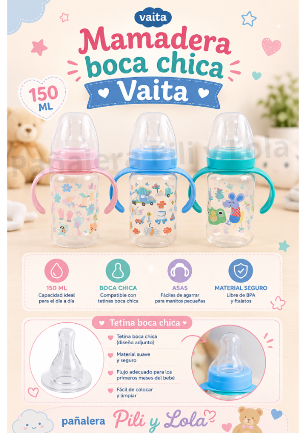 Producto - Mamadera Vaita con Asas Boca Chica 150ml - Consultar Modelo Disponib -