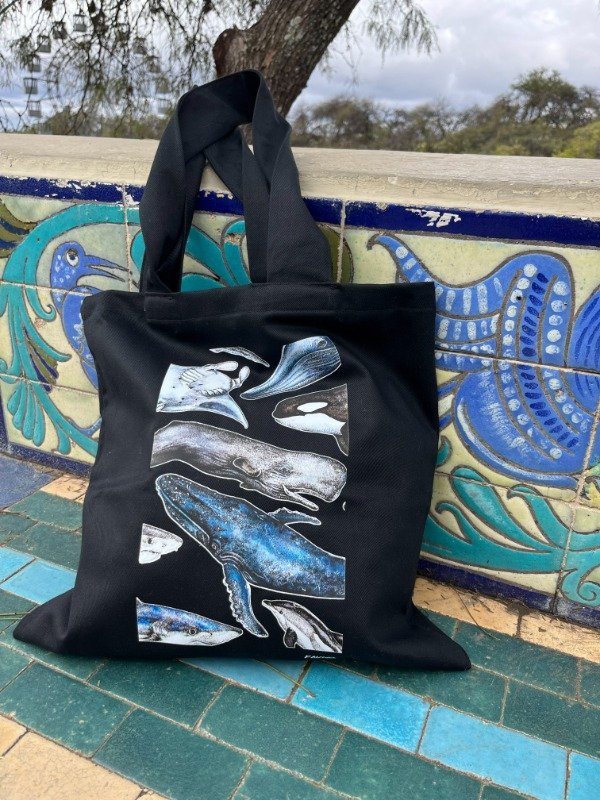 Producto - Tote bag premium negra Criaturas marinas