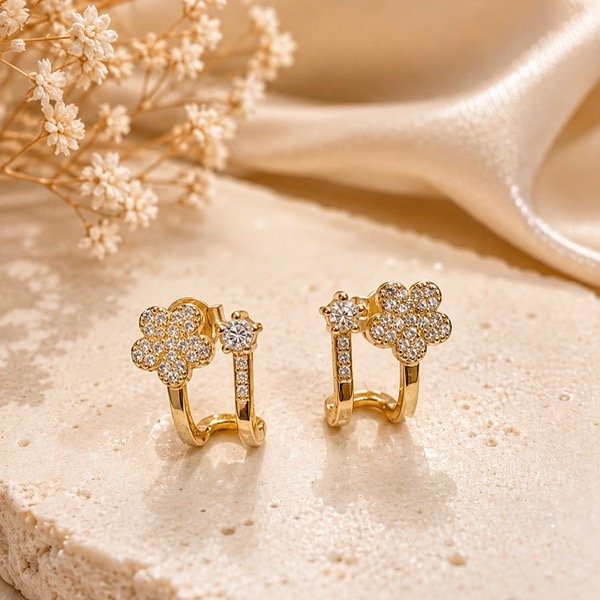 Producto - Aros pasantes flor cubic Plata 925 Dorado