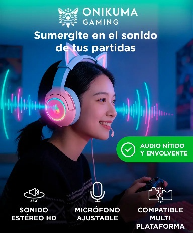 Producto - Auricular c/microfono -acolchados -gamer -3.5mm + usb -diseño de orejas De Gato - 1
