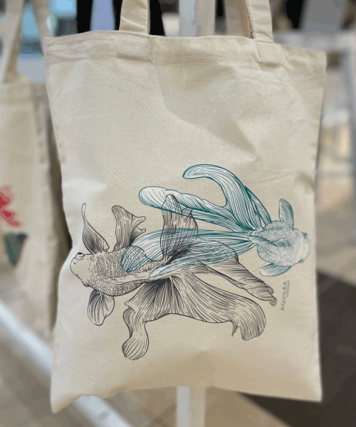 Producto - Tote Bag Koi /estampa negro y turquesa