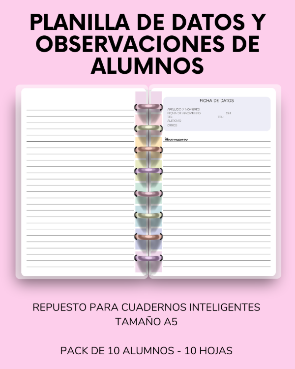 Producto - REPUESTO INTELIGENTE PLANILLA DATOS/OBSERVACIONES ALUMNOS