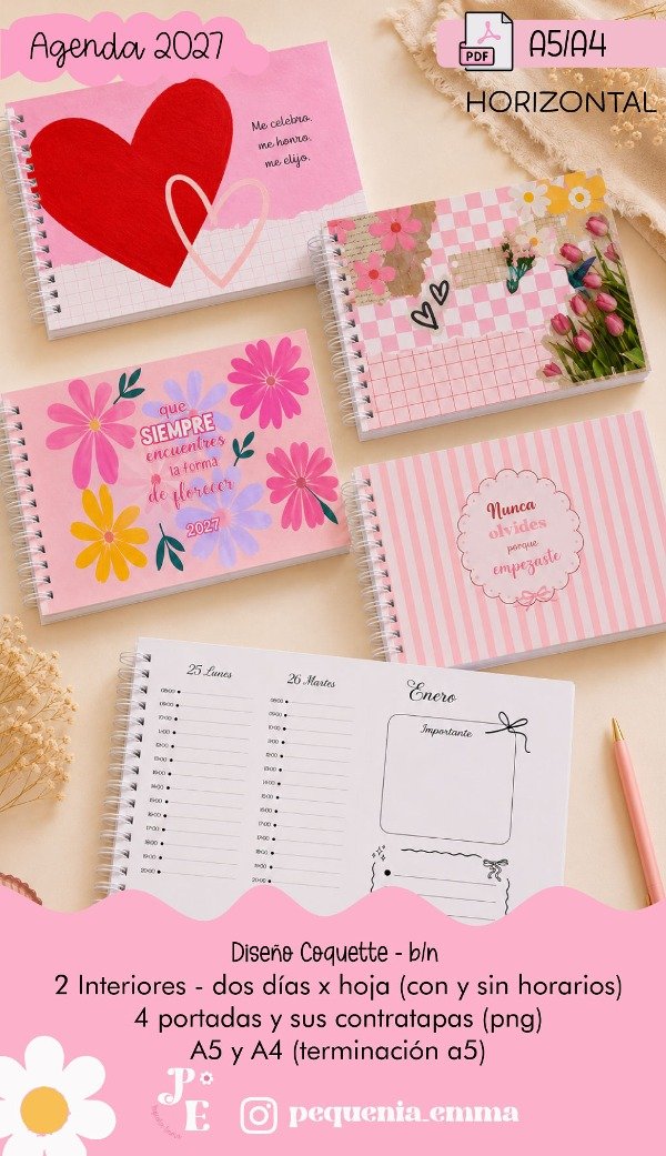 Producto - Pack agenda 2027 horizontal - interiores + portadas