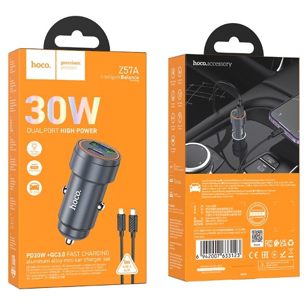 Producto - HOCO - Z57A Cargador Auto Dual Port 30W (C to iP) - 0
