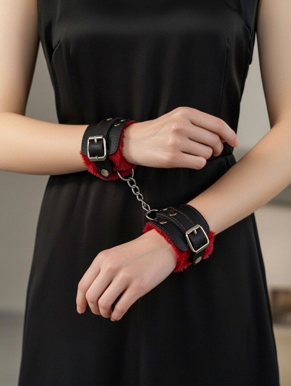 Producto - Esposas de ecocuero y peluche con cadena