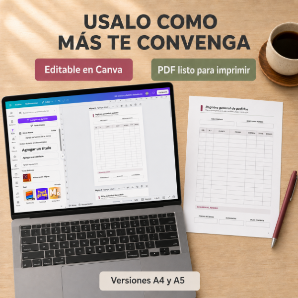Producto - Kit de gestión de pedidos y costos para emprendedores - A4 y A5 editable - 4