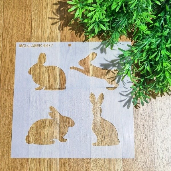 Producto - St 4477 de 20x20 cm Stencil  Contorno Conejos  Pascua