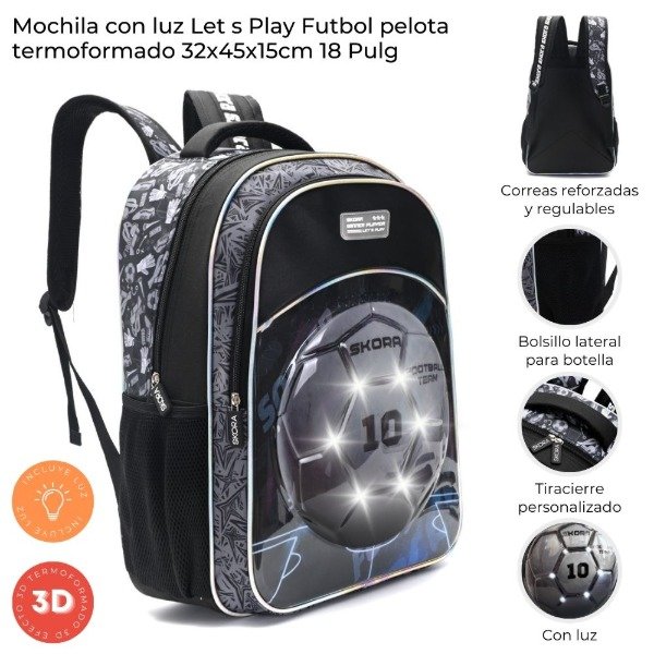 Producto - MOCHILA LETS PLAY FUTBOL PELOTA CON LUZ Y LLAVERO 42874