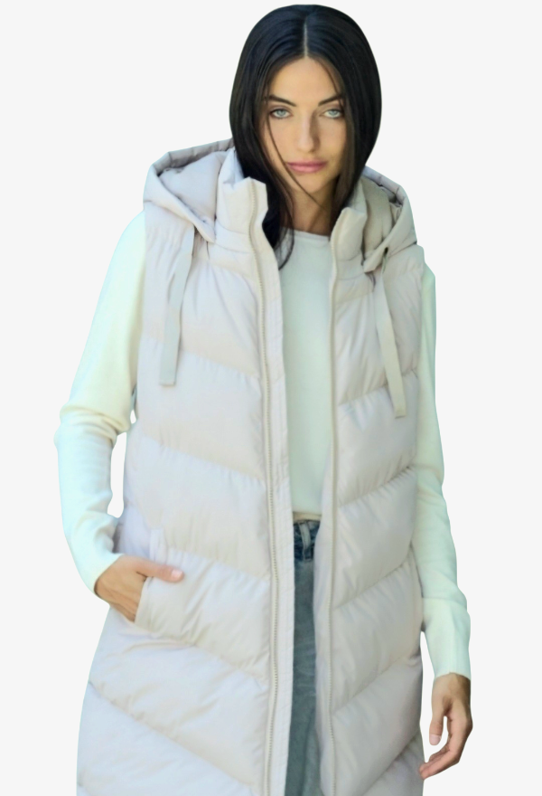 Producto - Chaleco Dama Largo cierre doble via AGOTADO COLOR CRUDO Y SÓLO EN NEGRO EN STOCK