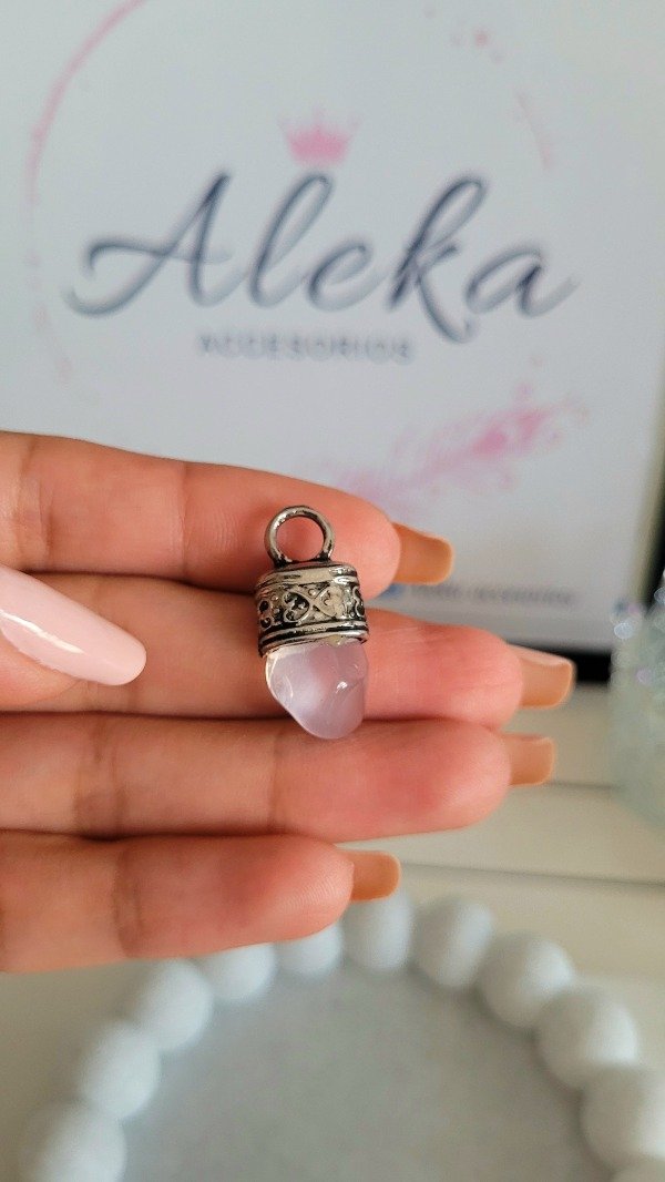 Producto - Dije engarzado cuarzo rosa pulido