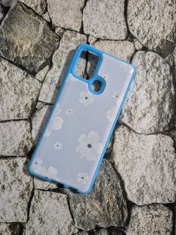 Producto - Funda rígida diseño Samsung A21s flores celeste