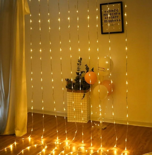 Producto - Cortina Led Chato Siliconado Impermeable 320 Luces 3x3 mts Cálida con enchufe