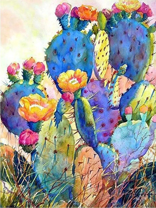 Producto - DIAMOND PAINTING 20X30 CACTUS Y FLORES DE COLORES