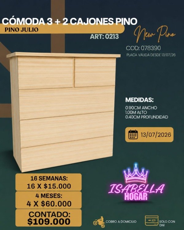 Producto - COMODA/CAJONERA 3+2 PINO - ART:0213