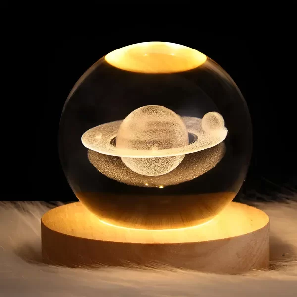 Producto - Esfera Bola Cristal Lampara Led 3d Usb Luz Noche Grabada Madera CHICA