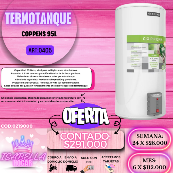 Producto - TERMOTANQUE COPPENS 95L COD:0199000